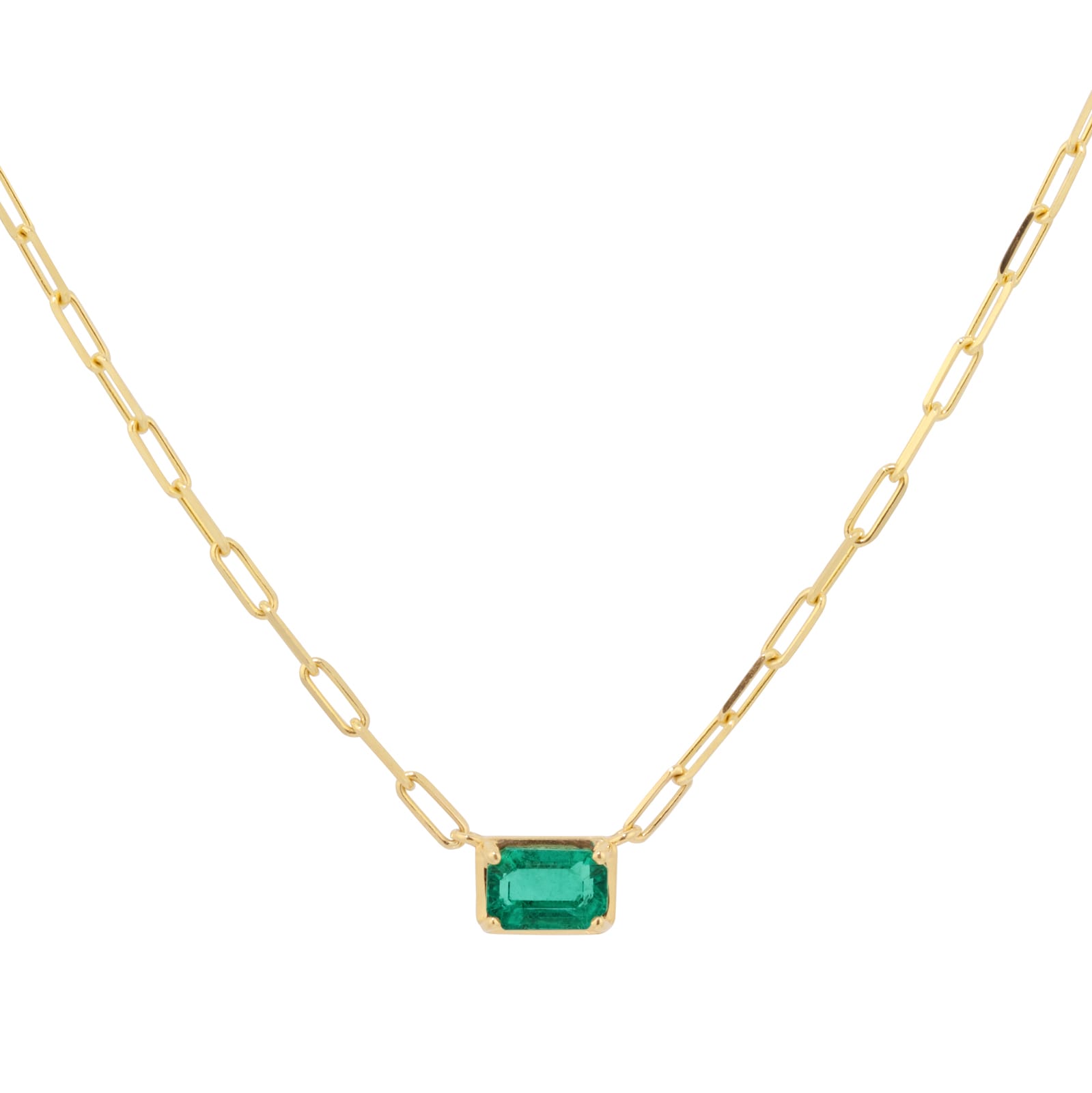 Goldsmiths 18ct Yellow Gold 6x4 Emerald Cut Emerald Paperclip Chain Necklace