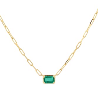 Goldsmiths 18ct Yellow Gold 6x4 Emerald Cut Emerald Paperclip Chain Necklace