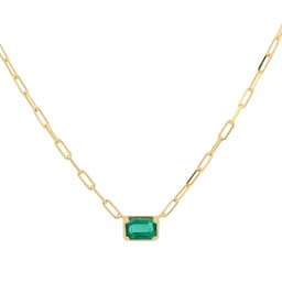 12143744 - 18ct Yellow Gold 6x4 Emerald Cut Emerald Paperclip Chain Necklace