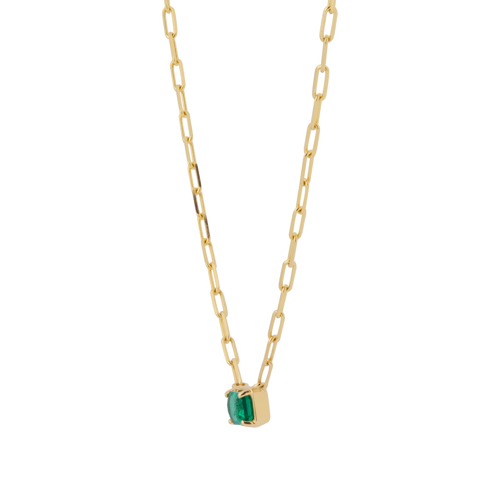 Goldsmiths 18ct Yellow Gold 6x4 Emerald Cut Emerald Paperclip Chain Necklace