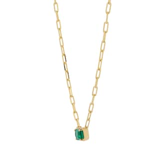 Goldsmiths 18ct Yellow Gold 6x4 Emerald Cut Emerald Paperclip Chain Necklace