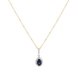 Goldsmiths 18ct Yellow Gold Oval Cut Sapphire and Diamond Halo Pendant