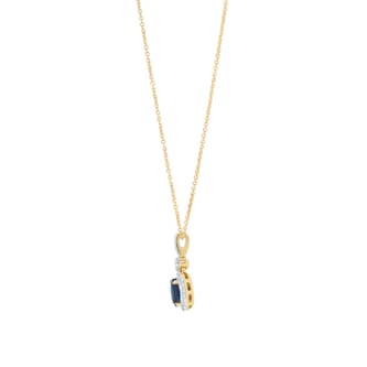 Goldsmiths 18ct Yellow Gold Oval Cut Sapphire and Diamond Halo Pendant