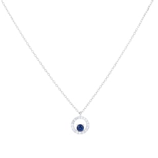 Goldsmiths 9ct White Gold Brilliant Cut Sapphire and Diamond Halo Pendant