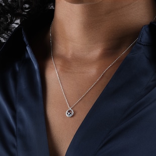 Goldsmiths 9ct White Gold Brilliant Cut Sapphire and Diamond Halo Pendant