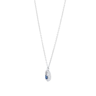 Goldsmiths 9ct White Gold Brilliant Cut Sapphire and Diamond Halo Pendant Goldsmiths 9ct White Gold Brilliant Cut Sapphire and Diamond Halo Pendant