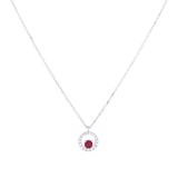 Goldsmiths 9ct White Gold Brilliant Cut Ruby and Diamond Halo Pendant