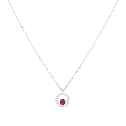 12143749 - 9ct White Gold Brilliant Cut Ruby and Diamond Halo Pendant