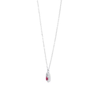 Goldsmiths 9ct White Gold Brilliant Cut Ruby and Diamond Halo Pendant Goldsmiths 9ct White Gold Brilliant Cut Ruby and Diamond Halo Pendant