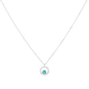 Goldsmiths 9ct White Gold Brilliant Cut Emerald and Diamond Halo Pendant