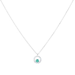 12143750 - 9ct White Gold Brilliant Cut Emerald and Diamond Halo Pendant