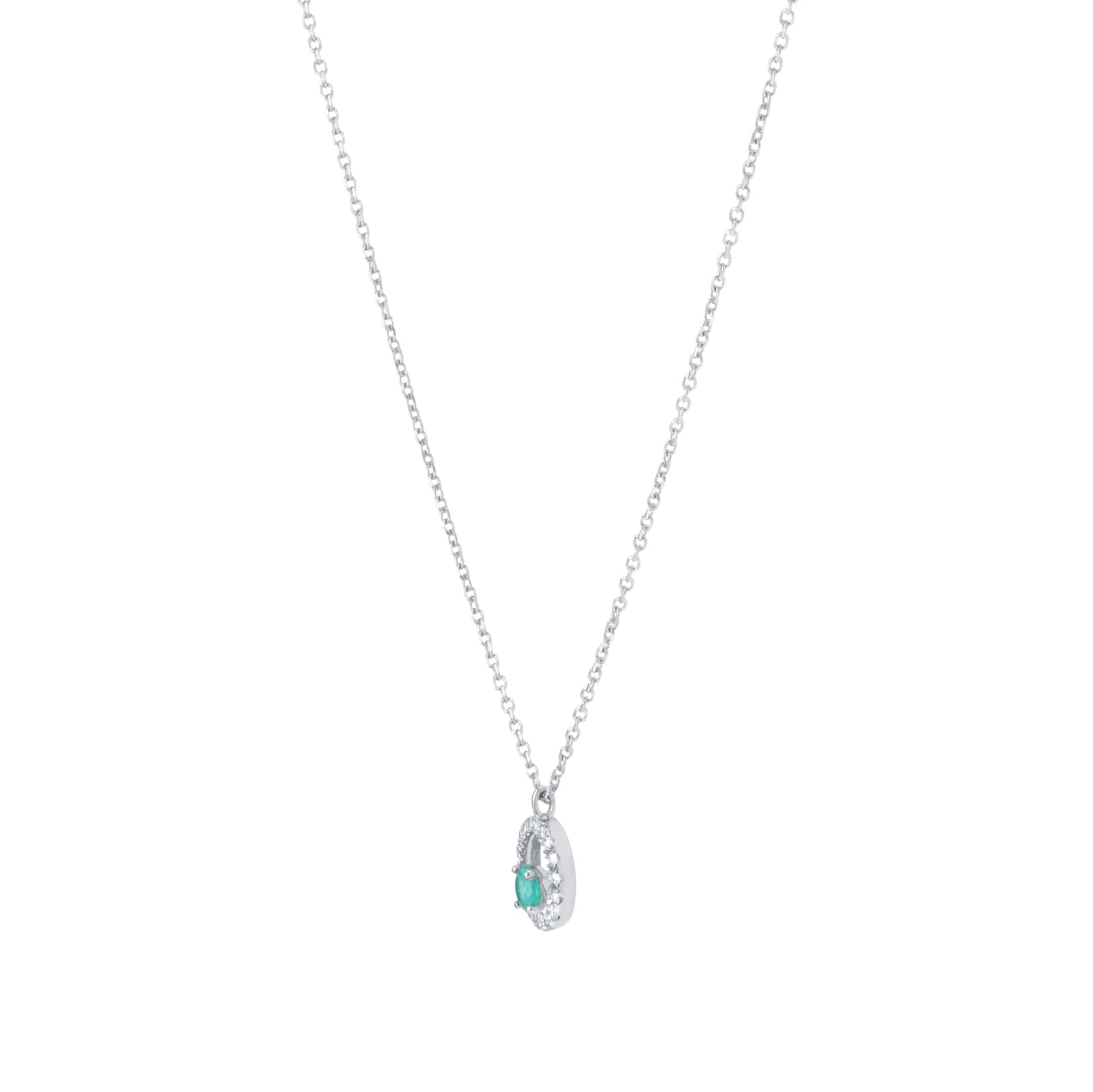Goldsmiths 9ct White Gold Brilliant Cut Emerald and Diamond Halo Pendant Goldsmiths 9ct White Gold Brilliant Cut Emerald and Diamond Halo Pendant