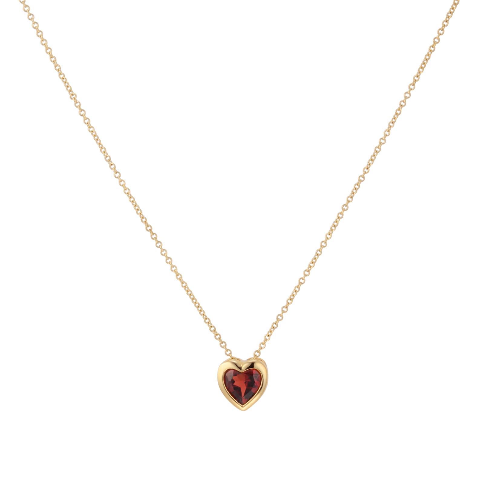 Goldsmiths 9ct Yellow Gold 6mm Rubover Garnet Heart Pendant