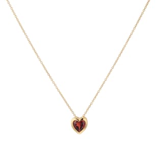 Goldsmiths 9ct Yellow Gold 6mm Rubover Garnet Heart Pendant