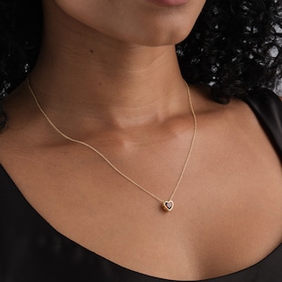 Goldsmiths 9ct Yellow Gold 6mm Rubover Garnet Heart Pendant