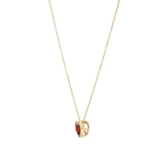 Goldsmiths 9ct Yellow Gold 6mm Rubover Garnet Heart Pendant