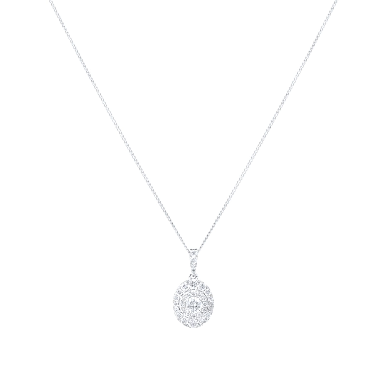 Goldsmiths 9ct White Gold 0.40cttw Diamond Oval Shape Cluster Pendant