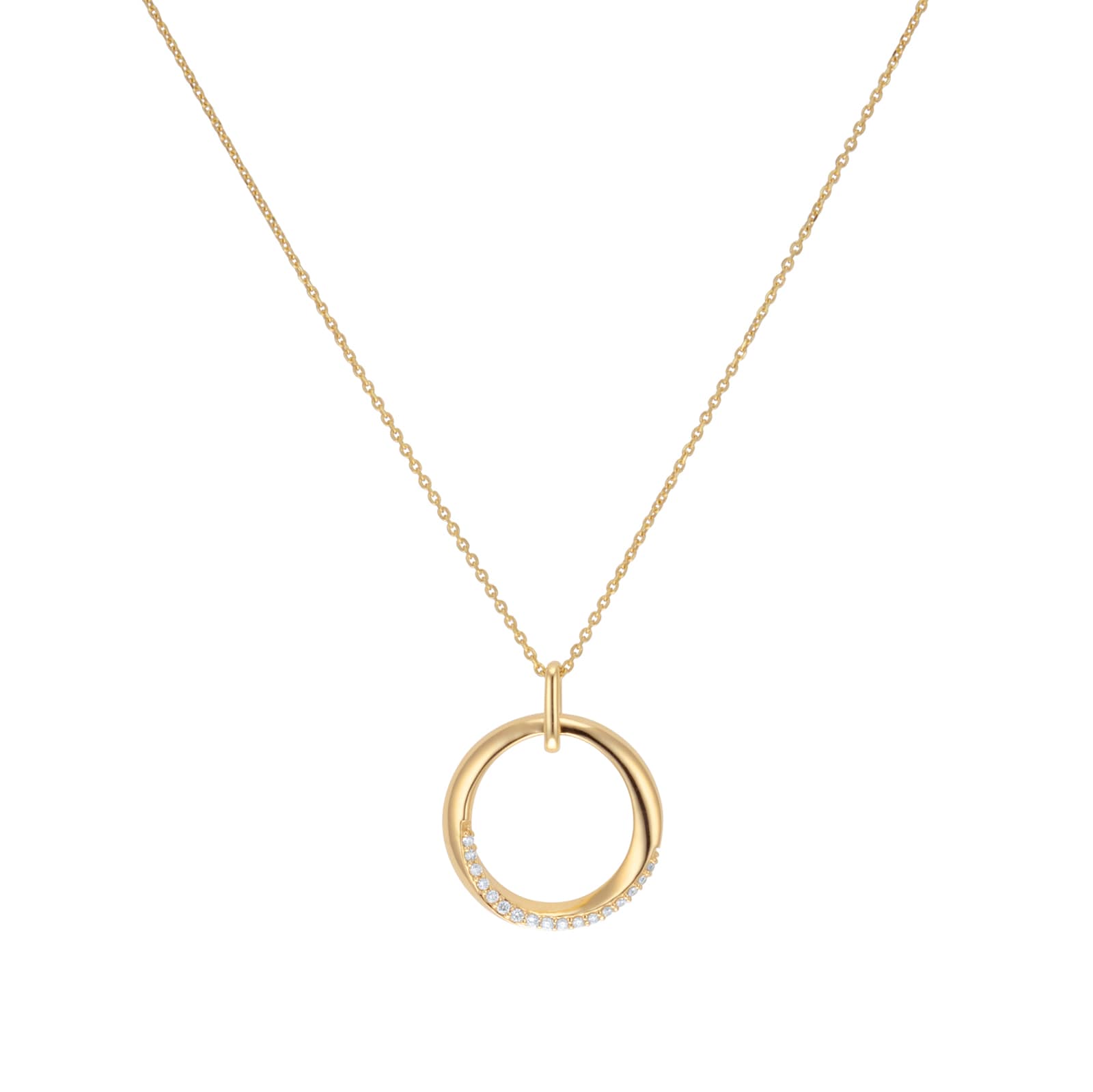 Goldsmiths 9ct Yellow Gold 0.10cttw Diamond Twist Circle Pendant
