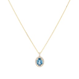 12143782 - Amelia 18ct Yellow Gold London Blue Topaz & 0.13cttw Diamond Pendant