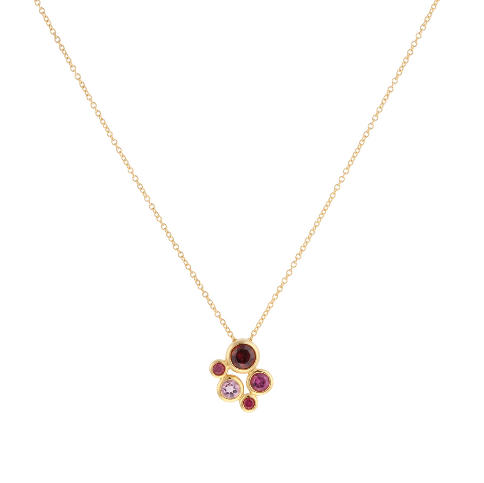 Goldsmiths 18ct Yellow Gold Ruby Garnet and Pink Tourmaline Bezel Set Pendant