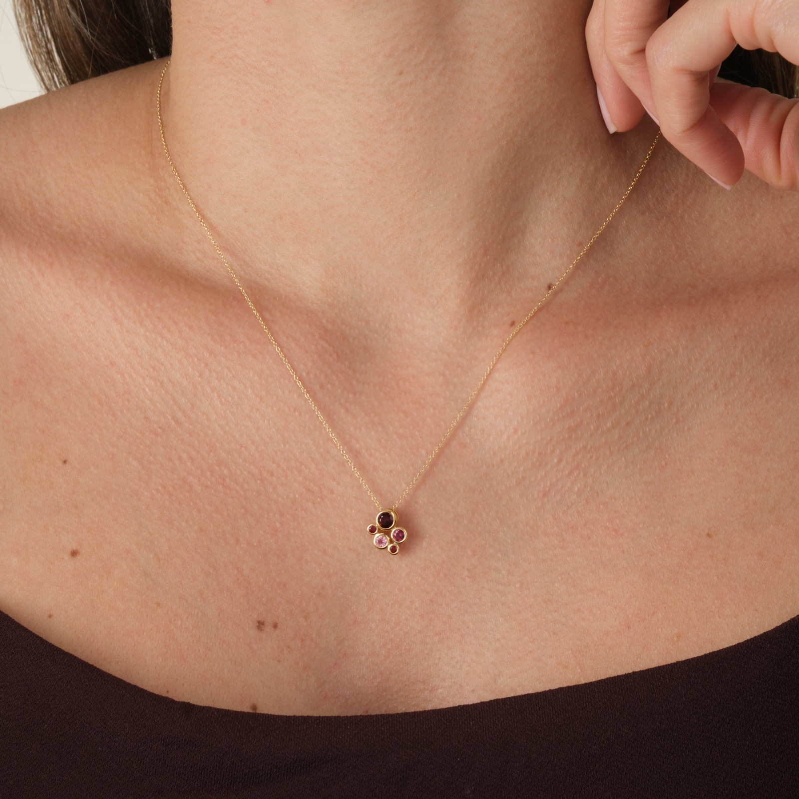 Goldsmiths 18ct Yellow Gold Ruby Garnet and Pink Tourmaline Bezel Set Pendant