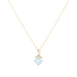 Goldsmiths 9ct Yellow Gold Cushion Cut Blue Topaz and Diamond Pendant