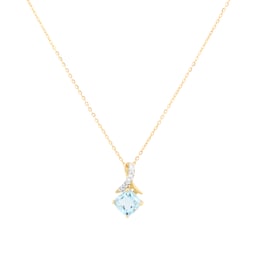 12143790 - 9ct Yellow Gold Cushion Cut Blue Topaz and Diamond Pendant