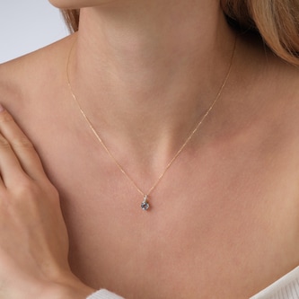 Goldsmiths 9ct Yellow Gold Cushion Cut Blue Topaz and Diamond Pendant