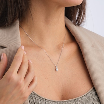 Goldsmiths 9ct White Gold 0.20cttw Oval Halo Diamond Pendant Goldsmiths 9ct White Gold 0.20cttw Oval Halo Diamond Pendant