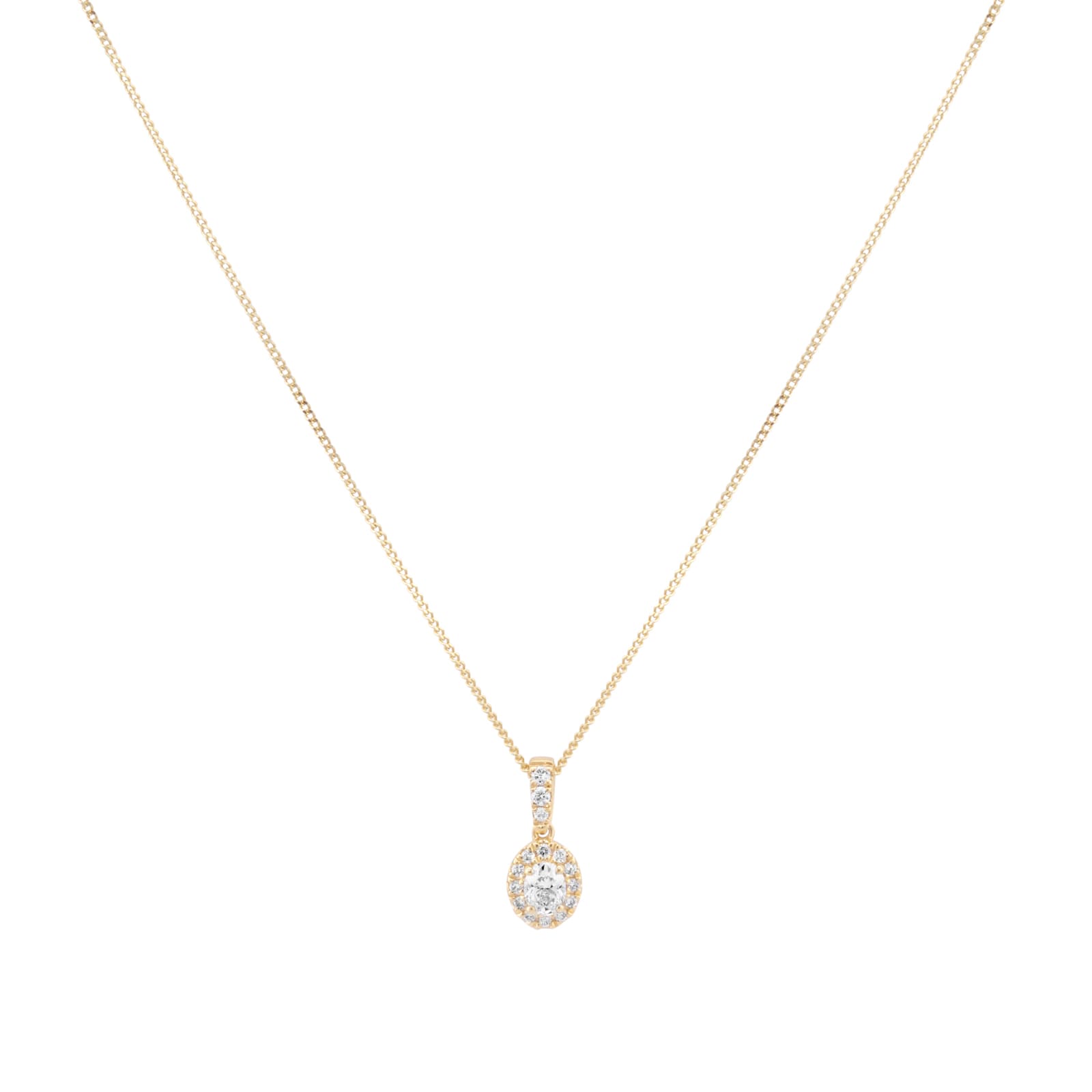 Goldsmiths 9ct Yellow Gold 0.20cttw Oval Halo Diamond Pendant