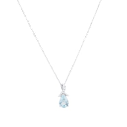 12143809 - 9ct White Gold Pear Cut Blue Topaz and Diamond Pendant