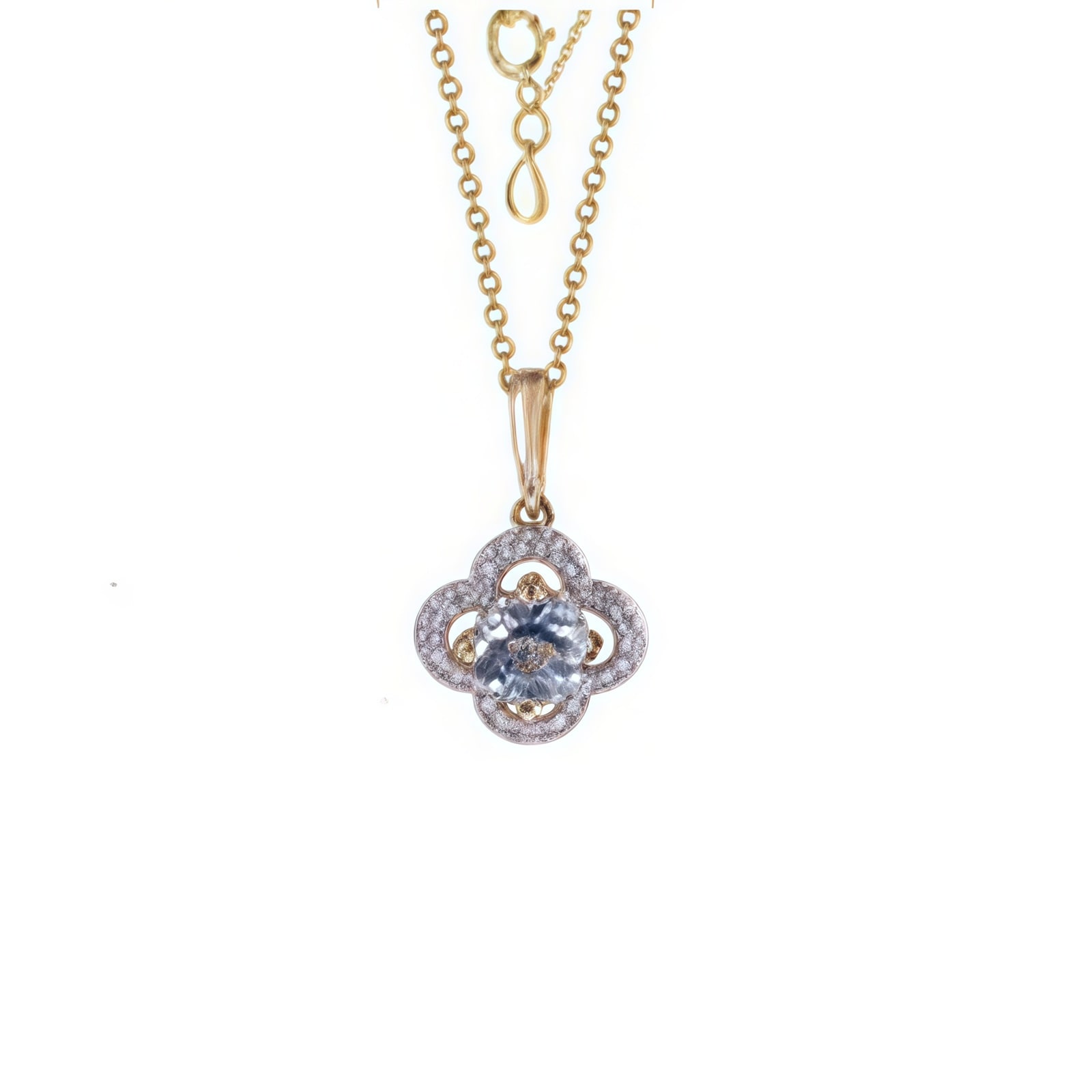 Best Luxury 
9ct Yellow Gold Blue Topaz and Diamond Floral Pendant