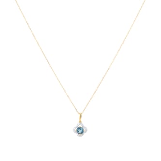 Goldsmiths 9ct Yellow Gold Blue Topaz and Diamond Floral Pendant