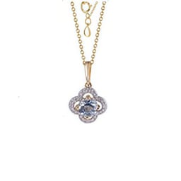 12143812 - 9ct Yellow Gold Blue Topaz and Diamond Floral Pendant