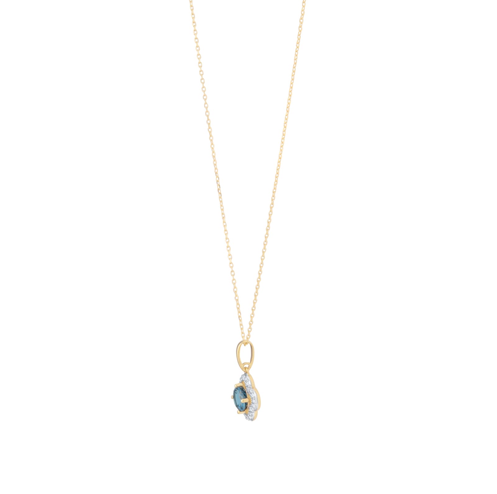 Goldsmiths 9ct Yellow Gold Blue Topaz and Diamond Floral Pendant