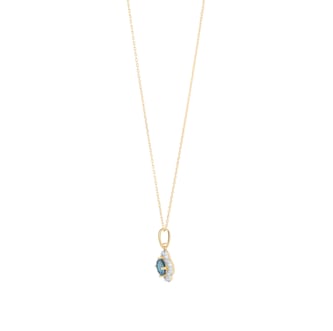 Goldsmiths 9ct Yellow Gold Blue Topaz and Diamond Floral Pendant