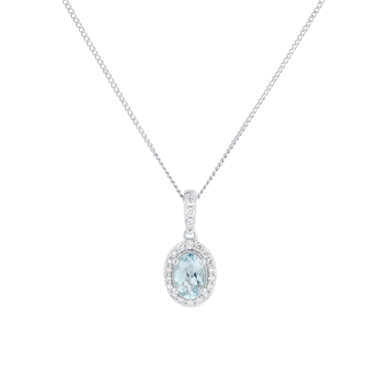 Best Luxury 
9ct White Gold 0.52cttw Oval Aquamarine and 0.10cttw Diamond Halo Pendant