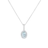 Goldsmiths 9ct White Gold 0.52cttw Oval Aquamarine and 0.10cttw Diamond Halo Pendant