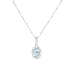 12143815 - 9ct White Gold 0.52cttw Oval Aquamarine and 0.10cttw Diamond Halo Pendant