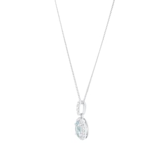 Goldsmiths 9ct White Gold 0.52cttw Oval Aquamarine and 0.10cttw Diamond Halo Pendant