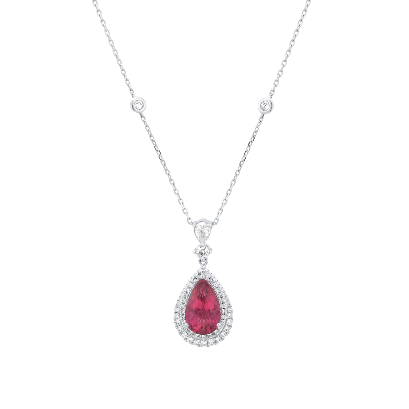 Mappin & Webb 18ct White Gold Pear Cut Pink Tourmaline & 0.47cttw Diamond Pendant Mappin & Webb 18ct White Gold Pear Cut Pink Tourmaline & 0.47cttw Diamond Pendant