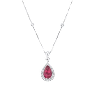 Mappin & Webb 18ct White Gold Pear Cut Pink Tourmaline & 0.47cttw Diamond Pendant