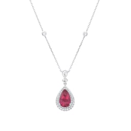 12143817 - 18ct White Gold Pear Cut Pink Tourmaline & 0.47cttw Diamond Pendant