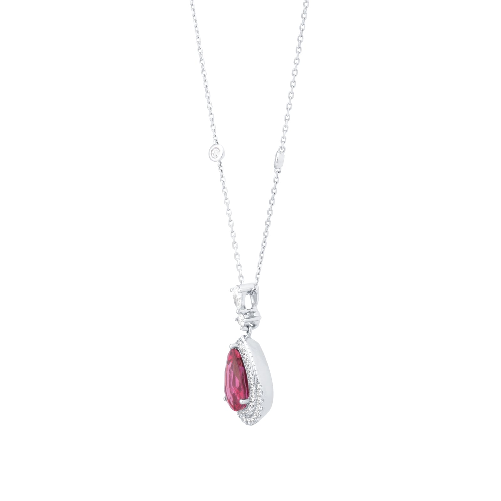 Mappin & Webb 18ct White Gold Pear Cut Pink Tourmaline & 0.47cttw Diamond Pendant Mappin & Webb 18ct White Gold Pear Cut Pink Tourmaline & 0.47cttw Diamond Pendant