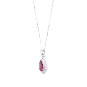 Mappin & Webb 18ct White Gold Pear Cut Pink Tourmaline & 0.47cttw Diamond Pendant