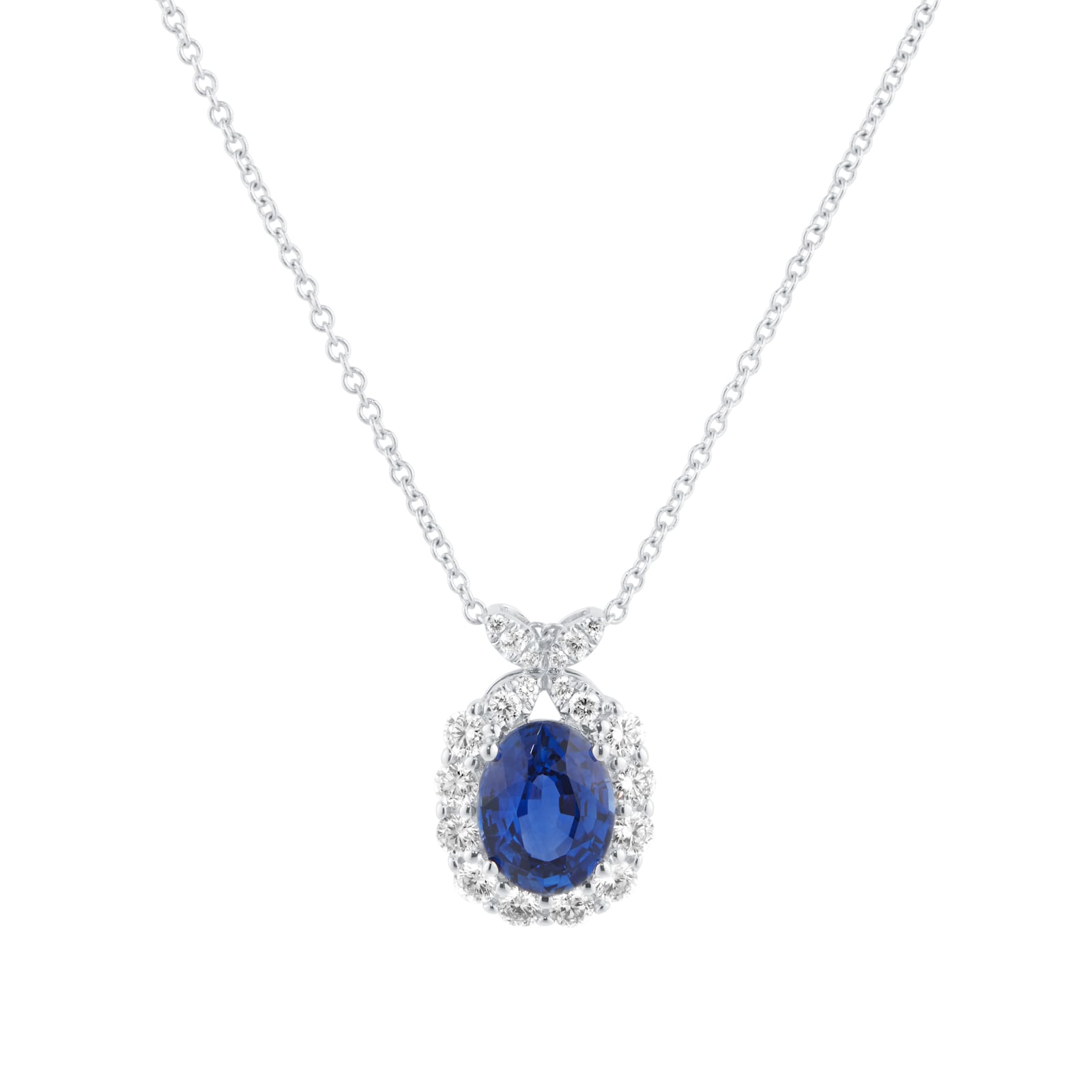 Mappin & Webb 18ct White Gold 0.60cttw Diamond Halo & 2.27cttw Oval Sapphire Pendant Mappin & Webb 18ct White Gold 0.60cttw Diamond Halo & 2.27cttw Oval Sapphire Pendant