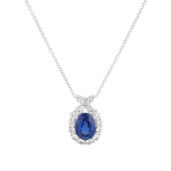 Mappin & Webb 18ct White Gold 0.60cttw Diamond Halo & 2.27cttw Oval Sapphire Pendant