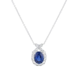 12143819 - 18ct White Gold 0.60cttw Diamond Halo & 2.27cttw Oval Sapphire Pendant