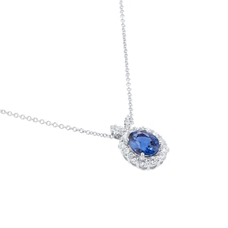 Mappin & Webb 18ct White Gold 0.60cttw Diamond Halo & 2.27cttw Oval Sapphire Pendant