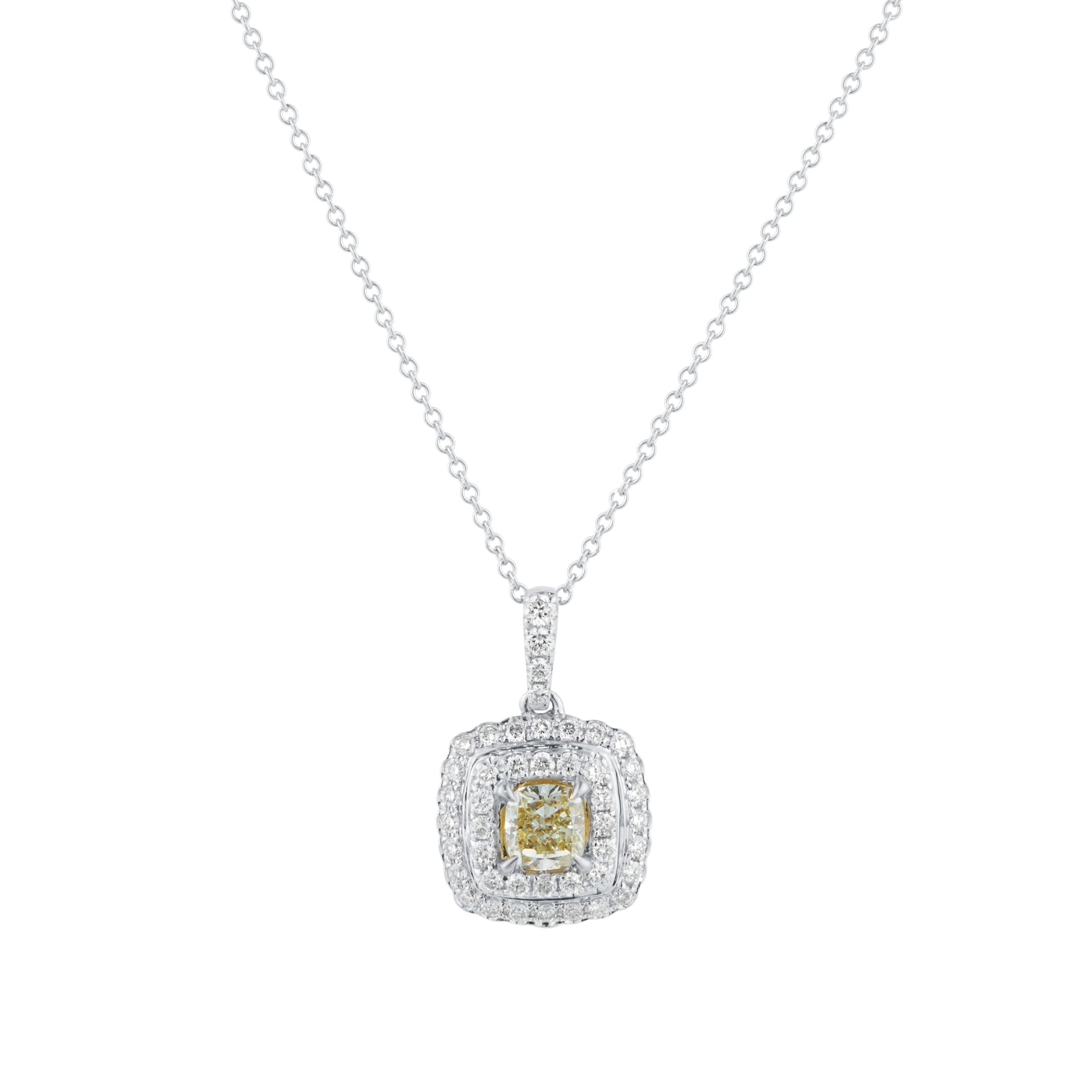 Mappin & Webb 18ct White Gold 0.91cttw Diamond & Yellow Diamond Halo Pendant Mappin & Webb 18ct White Gold 0.91cttw Diamond & Yellow Diamond Halo Pendant